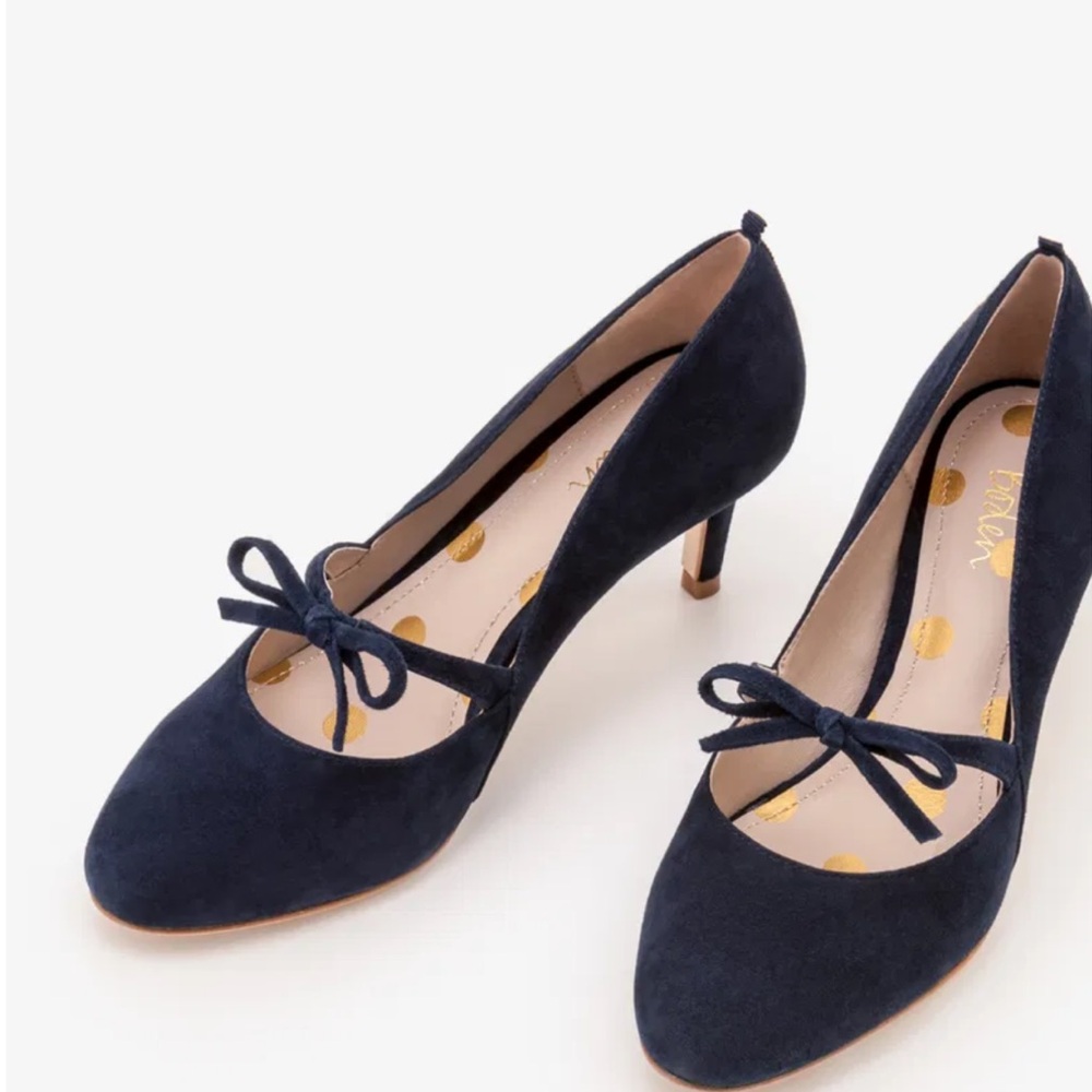 Boden Blue Suede Heels with Feminine Silhouette